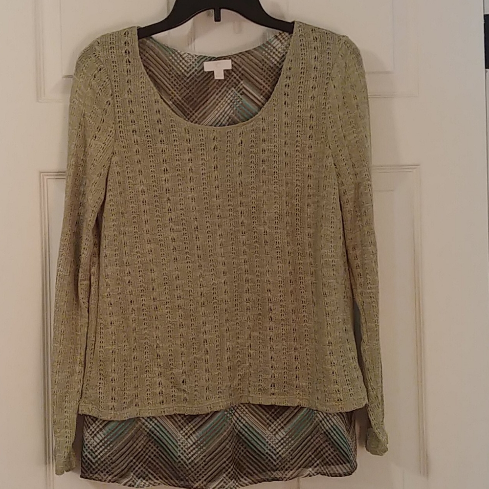 Mixed media green sweater w/ open back